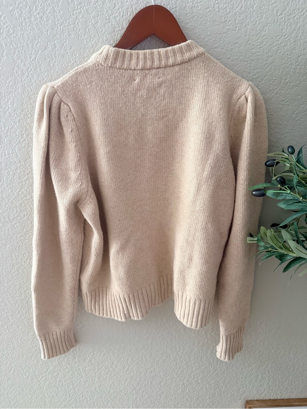 GANNI World Logo Wool Blend Crewneck Sweater Beige Purple Size L - Picture 6 of 7